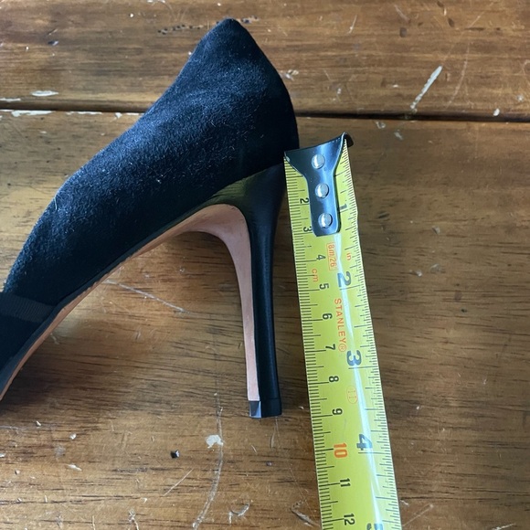 TALBOTS black Suede D'orsay Peeptoe rhinestone ribbon cocktail platform Heels 6 - Picture 8 of 8